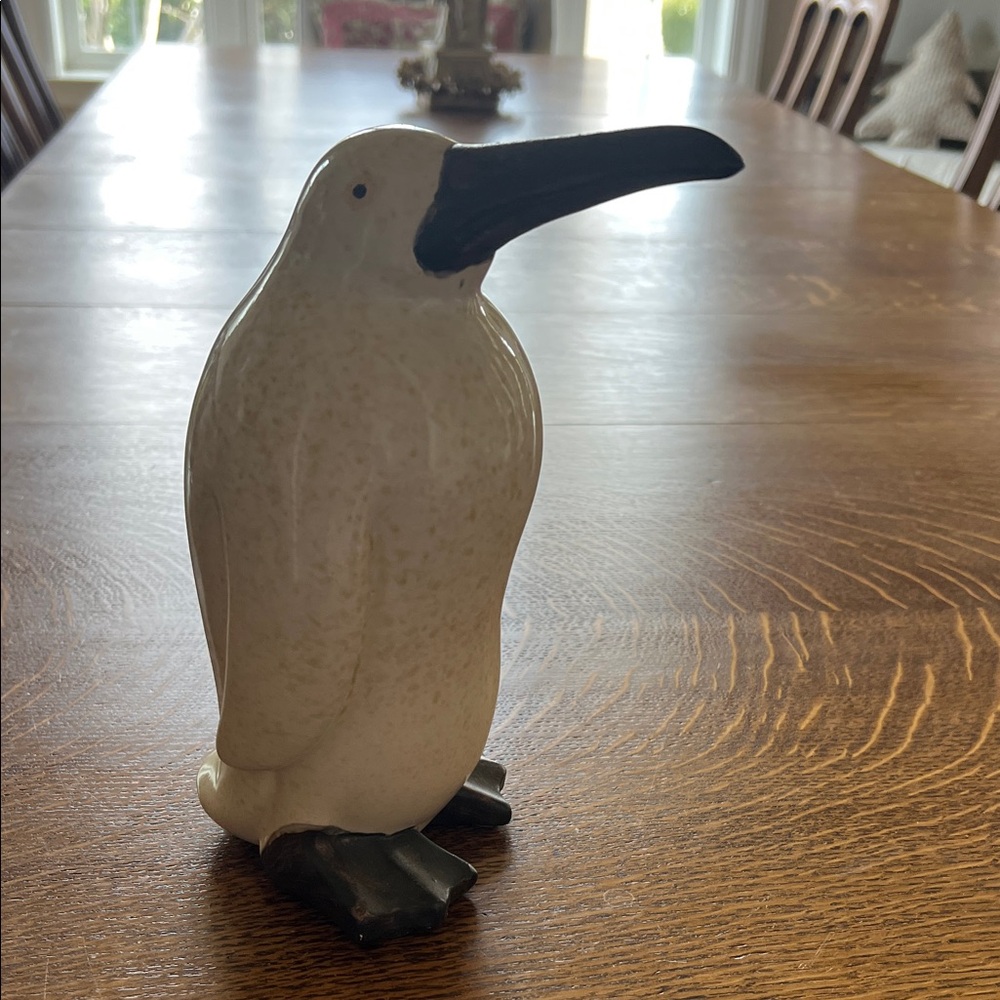 Ceramic Penguin Bird Figurine - Cream and Black